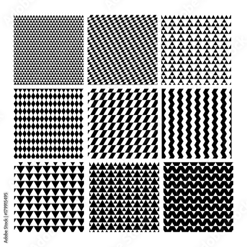 Black and White Geometric Pattern Set - Abstract Vector Old-Fashioned Motif 