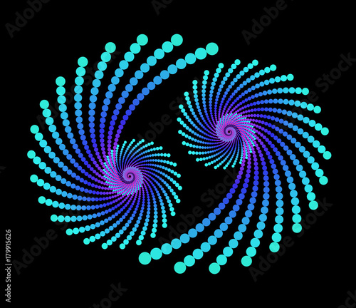 Vector Computer Generated  Dotted Helix Yin Yang Fractals - Generative Art  