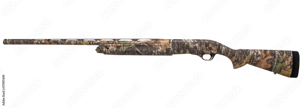 Gun. Camouflage Shotgun isolated on white Gun. Camouflage Shotgun isolated on white