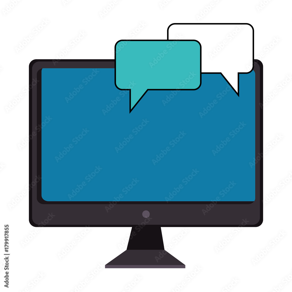 desktop computer with speech bubbles desktop computer with speech bubbles