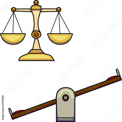 Vector illustration of a scale, balance and seesaw.