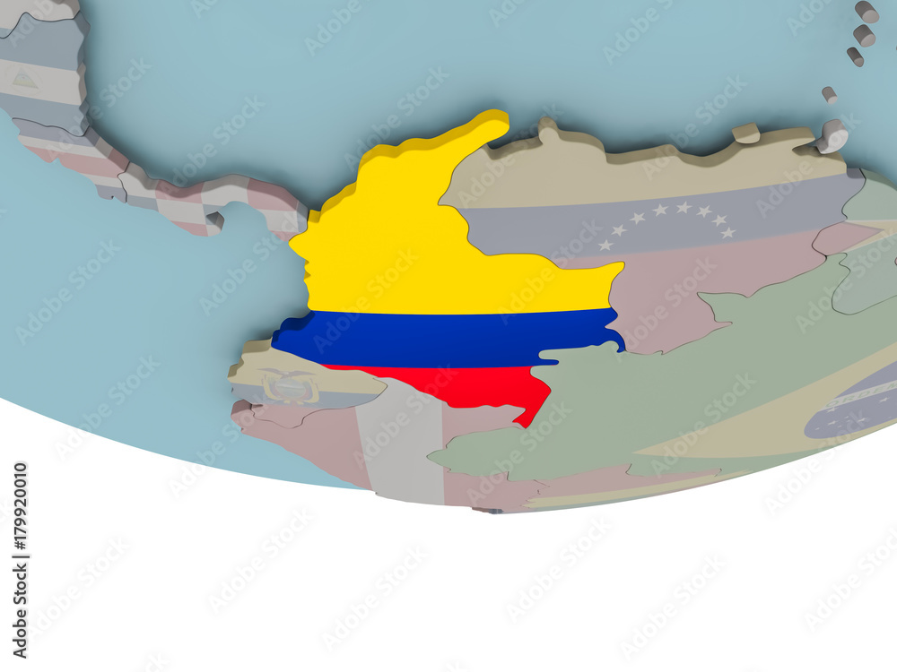 Fototapeta premium Colombia with flag on globe