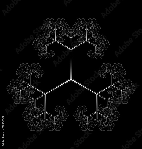 Flat Vector Computer Generated  L-system Branching Triple Fractal  - Generative Art  