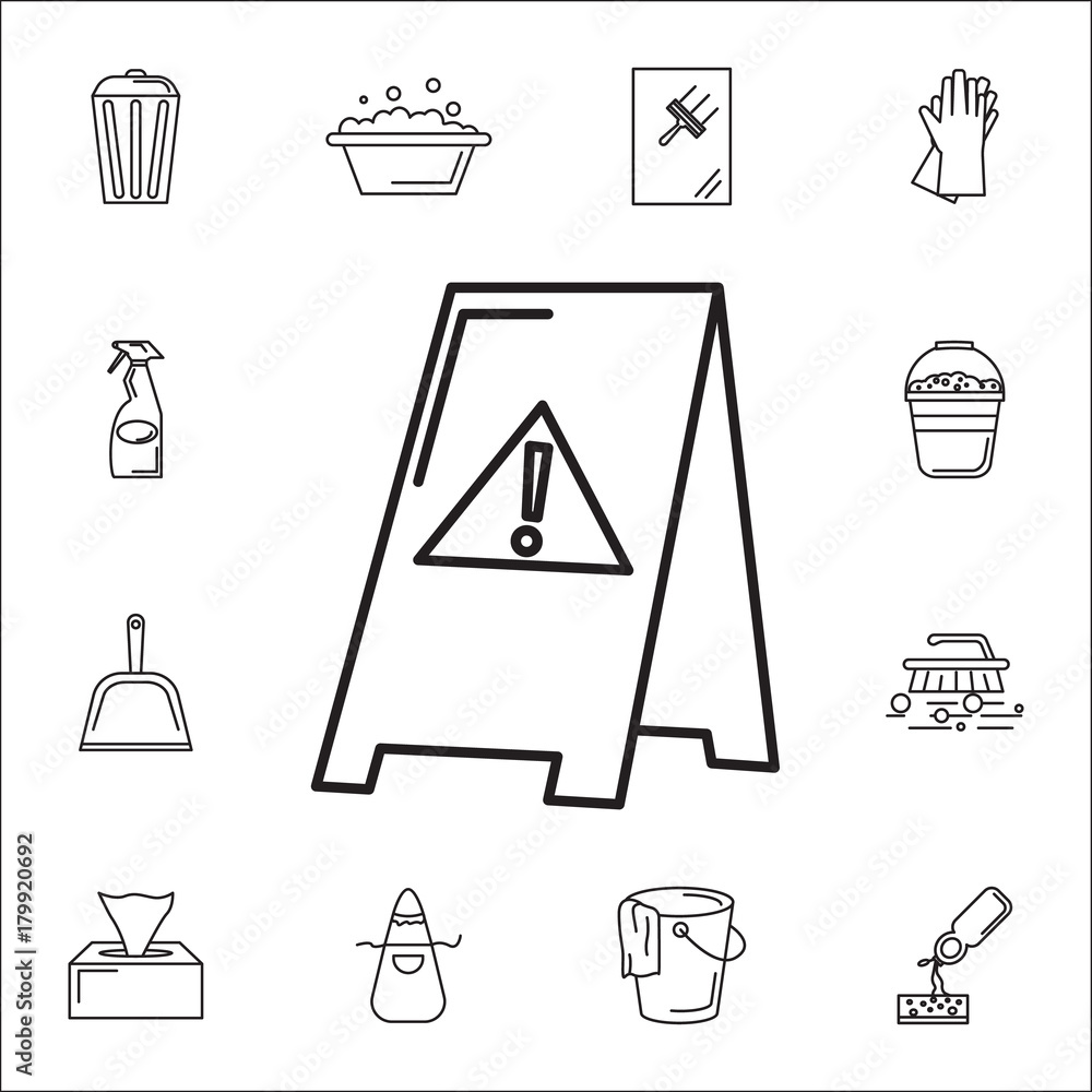 wet floor icon. Set of cleaning tools icons wet floor icon. Set of cleaning tools icons