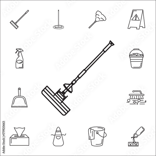 mop flat icon. Set of cleaning tools icons