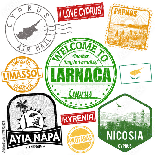 Set of travel grunge stamps with Cyprus