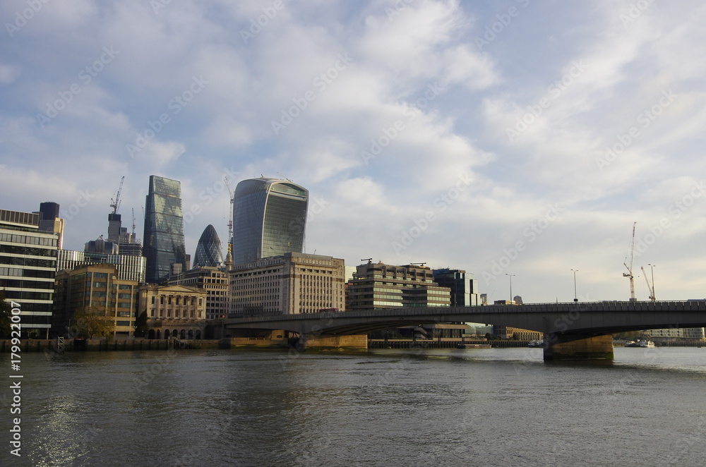 View of London Downtown from the Thames riverside