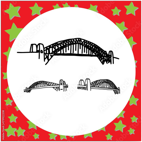 Sydney Harbour Bridge Australia hand drawn doodle sketch with black lines vector illustration isolated on white background