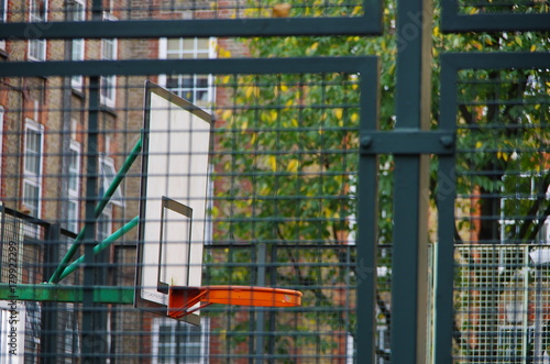Basketball court closed behind a net