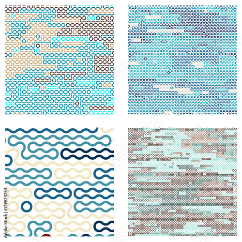 Vintage Wavy Textile Pattern Set - Abstract Vector Old-Fashioned Motif 
