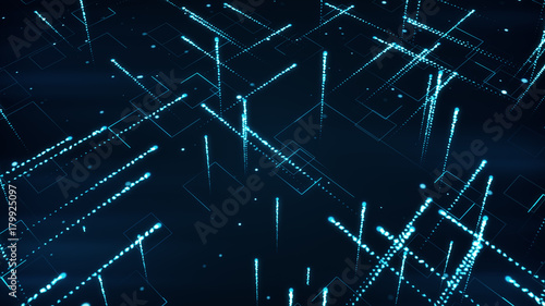 Abstract technologic background with stripes and particles 3d illustration