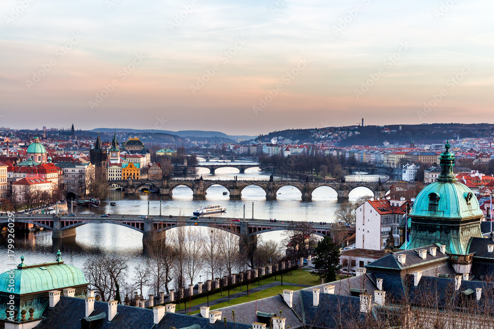 Obraz premium Prague panorama city skyline and Charles Bridge, Prague, Czech Republic