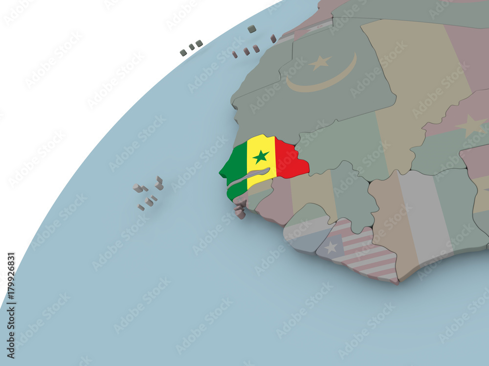 Map of Senegal with flag