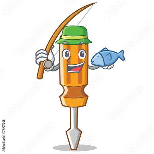 Fishing screwdriver character cartoon style