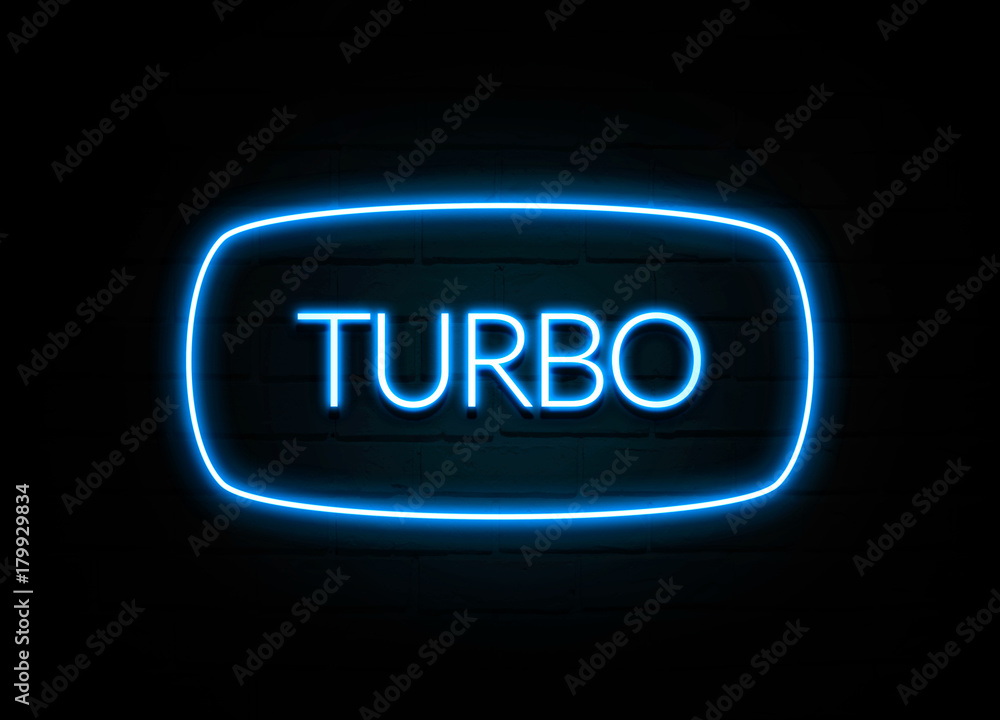 Turbo - colorful Neon Sign on brickwall Stock Illustration