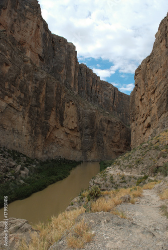 Entrance to the Saint Elena Canyon Trail, Big Bend National Park, Texas. This trail is easily accessible and affords great views of the Rio Grande River .