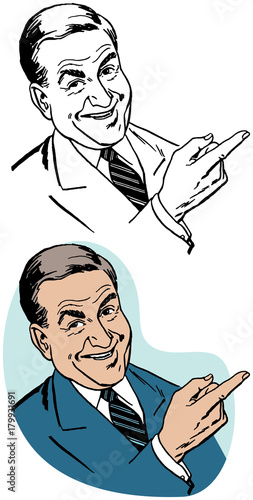 An older man pointing at something interesting