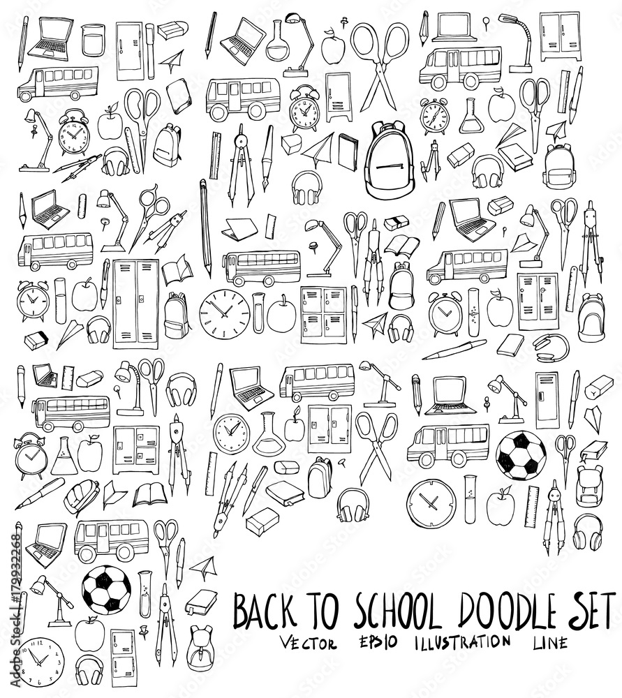 Set of School illustration Hand drawn doodle Sketch line vector eps10