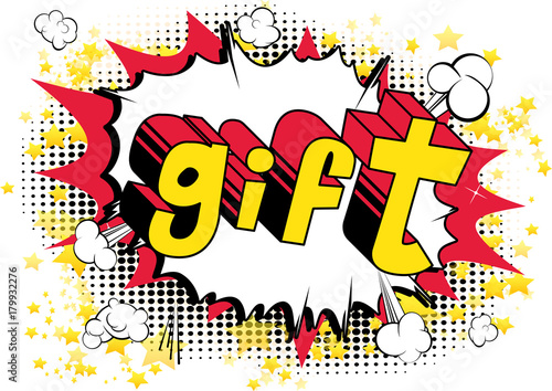 Gift - Comic book style word on abstract background.