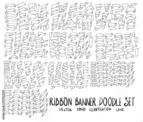 Set of Ribbon Banner illustration Hand drawn doodle Sketch line vector eps10