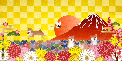 戌　年賀状　富士山　背景
