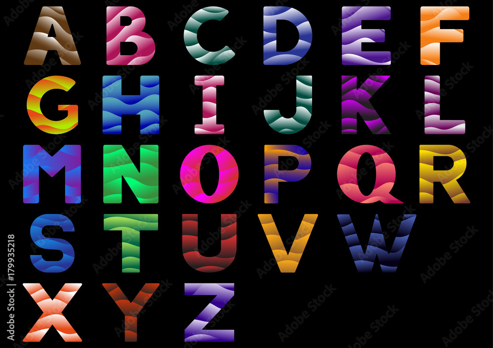 Divided waves patterned capital letters set Divided waves patterned capital letters set