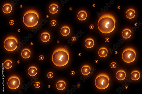 Vászonkép Yee Peng Lantern or Yi Peng Fire Paper Lamp rising over night at Loy Krathong Fe