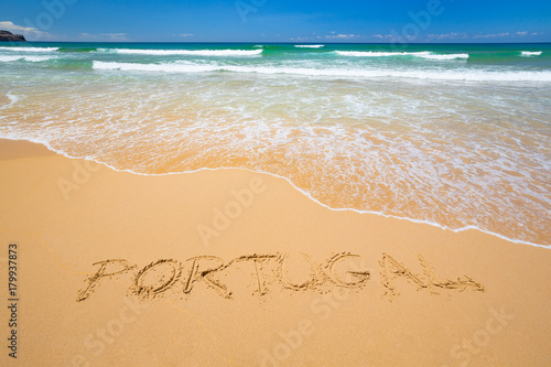 Nice open beach with inscription in sand
