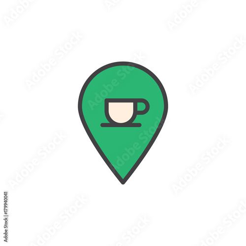 Coffee shop location with coffee cup filled outline icon, line vector sign, linear colorful pictogram isolated on white. Symbol, logo illustration. Pixel perfect vector graphics Free Download Coffee shop location with coffee cup filled outline icon, line vector sign, linear colorful pictogram isolated on white. Symbol, logo illustration. Pixel perfect vector graphics - GFXLoad