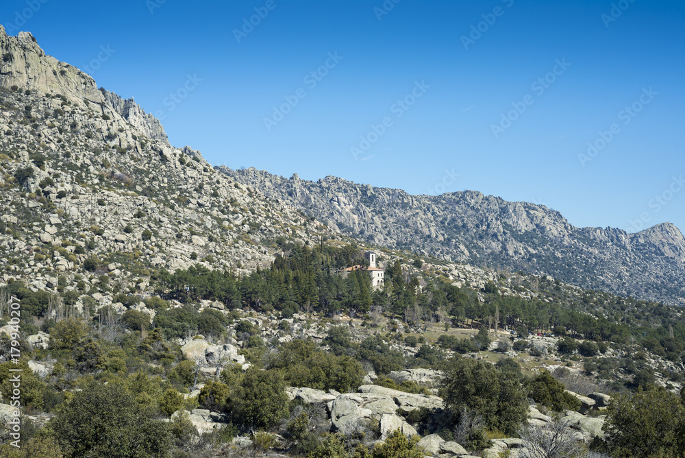Views of La Cabrera Range, in Madrid, Spain. It can be seen the Convent of San Antonio, and the Honey Peak (Pico de la Miel, in Spanish).