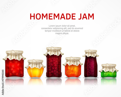 Homemade jam poster, natural fruit glass jar collection, food