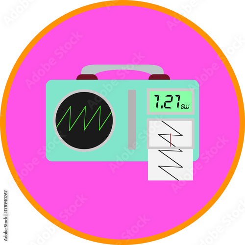 Oscilloscope with printout reading, flat art vector style object. 