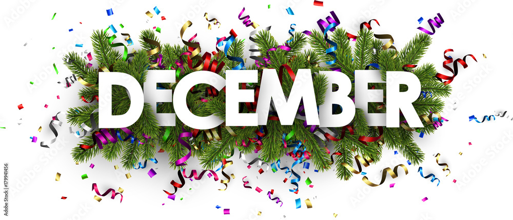 Festive december banner with colorful serpentine. - obrazy, fototapety, plakaty 