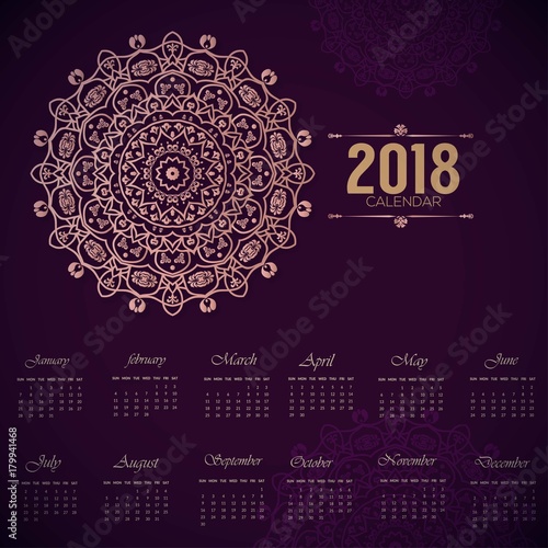 elegent mandala 2018 calender vector desgin