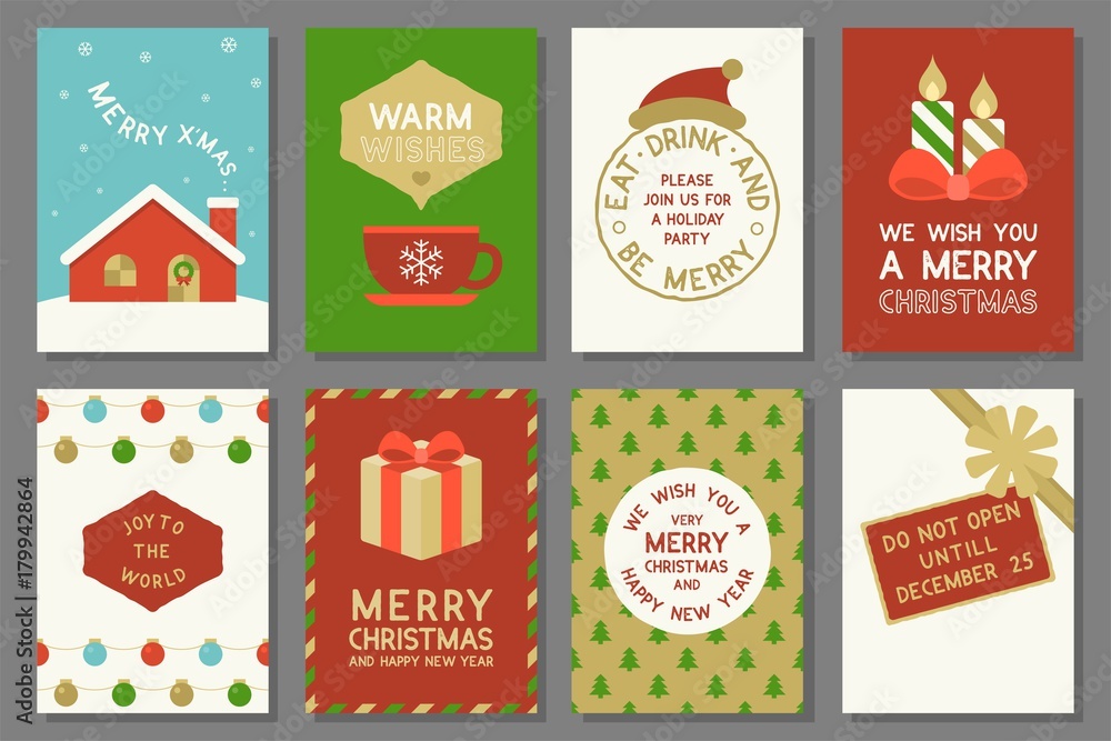 Merry Christmas typography and elements such as greeting card, do not open until december 25, invitation card for holidays and repeat pattern background Merry Christmas typography and elements such as greeting card, do not open until december 25, invitation card for holidays and repeat pattern background