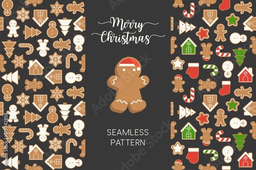 Seamless pattern of different Gingerbread men cookie for Christmas