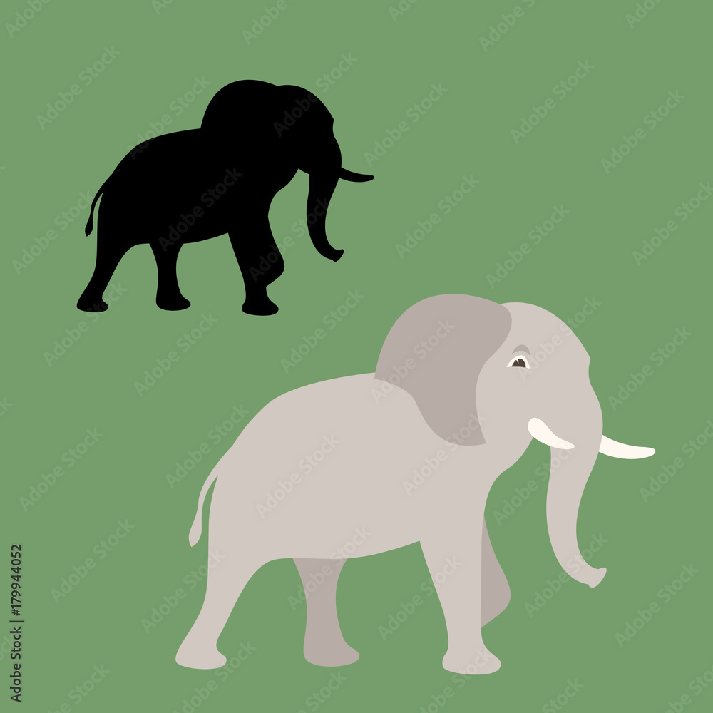 elephant vector illustration flat style black silhouette profile