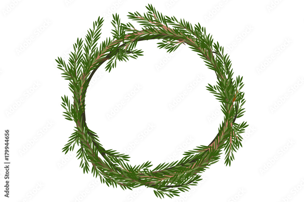 Traditional vector Merry Christmas wreath spruce Traditional vector Merry Christmas wreath spruce