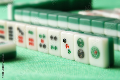Chinese mahjong on a table photo