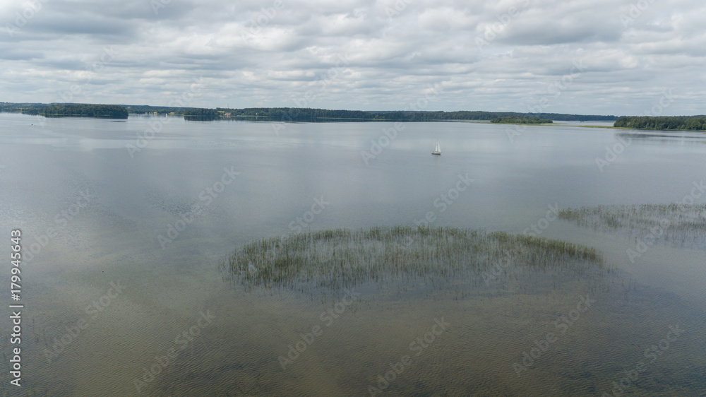 Plateliai lake Lithuania Aerial drone top view