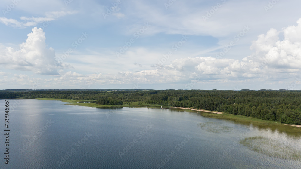 Plateliai lake Lithuania Aerial drone top view