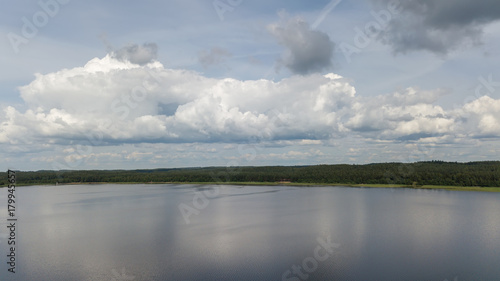 Plateliai lake Lithuania Aerial drone top view