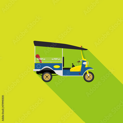 vector EPS10. tuk tuk is a local taxi vehicle with three wheels. ride tuk tuk is most popular activity for tourist in Bangkok for sightseeing attraction. isolated flat vector