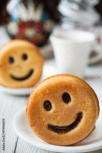 smiling cookies for breakfast, coffee and cakes, morning smile