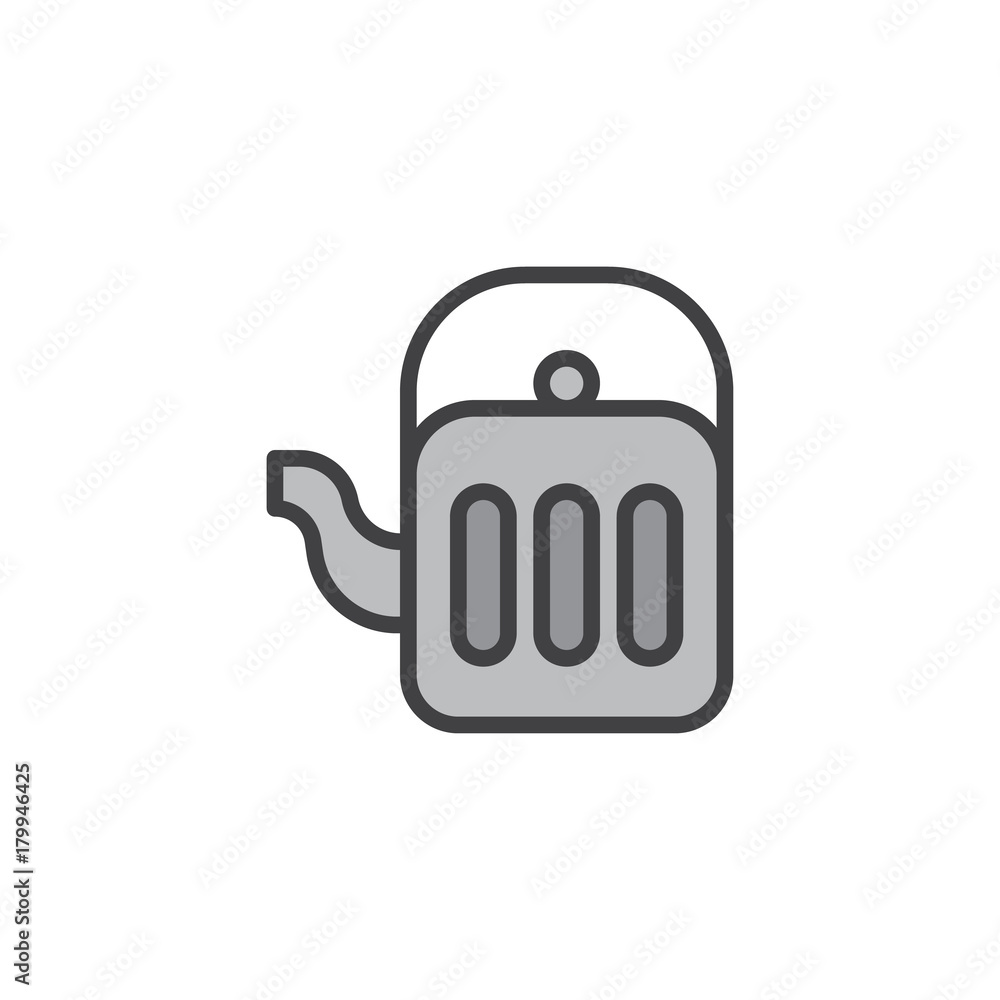 Tea kettle filled outline icon, line vector sign, linear colorful pictogram isolated on white. Symbol, logo illustration. Pixel perfect vector graphics Tea kettle filled outline icon, line vector sign, linear colorful pictogram isolated on white. Symbol, logo illustration. Pixel perfect vector graphics