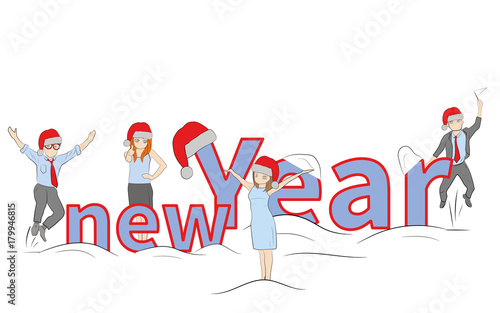 little people near the inscription of the new year. concept of New Year's holidays. vector illustration.