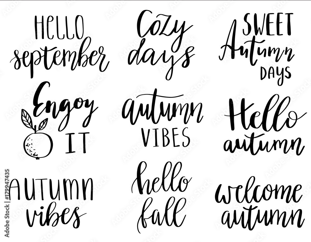 Vector hand lettering autumn phrases set
