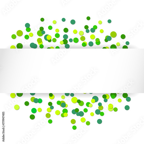 Vector illustration  glittering confetti green celebration background.