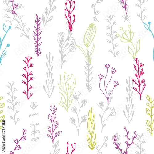 Abstract floral seamless pattern with branches and flowers