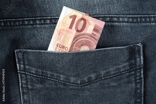 Ten Euro in a pocket of jeans